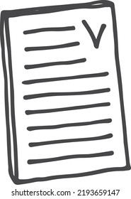 Paper Document With Checkmark. Doodle Line Icon