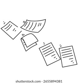 Documento de papel que cae en el aire en el bosquejo del doodle