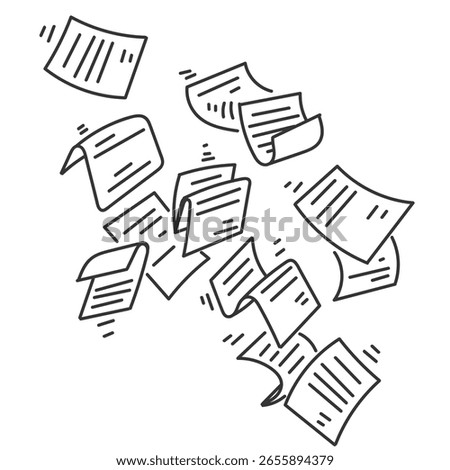 paper document falling in the air in doodle sketch