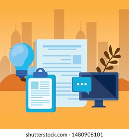 paper document file with bulb light