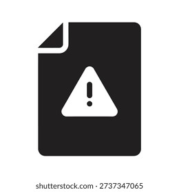 Paper document file with warning triangle exclamation mark symbolizing data error corrupt file alert problem report issue notification concept design