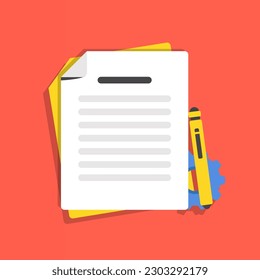 Paper document with folder and pen in a flat design