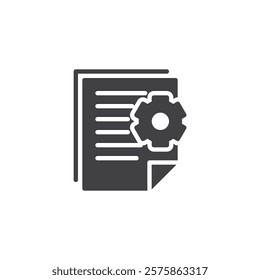 A paper document with a gear vector icon. filled flat sign for mobile concept and web design. Protocol Document glyph icon. Rules, agreements, and official processes symbol, logo illustration