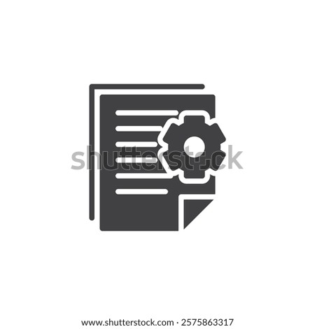 A paper document with a gear vector icon. filled flat sign for mobile concept and web design. Protocol Document glyph icon. Rules, agreements, and official processes symbol, logo illustration