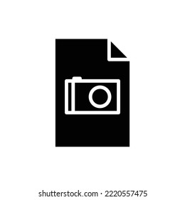 Papier Dokument-Glyphe-Symbol mit Kamera. -Symbol für das Bilddokument, Dateibild. Einfaches Vektordesign bearbeitbar. Pixel perfekt bei 32 x 32