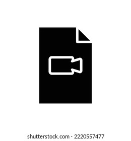 Papier-Dokument-Glyphe-Icon-Illustration mit Videokamera. -Symbol für Videodokument, Dateivideo. Einfaches Vektordesign bearbeitbar. Pixel perfekt bei 32 x 32
