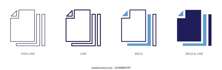 Paper document icon in 4 different styles. Thin Line, Line, Bold, and Bold Line. Duotone style. Editable stroke.