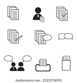 Icono de papel y documento, contorno negro
