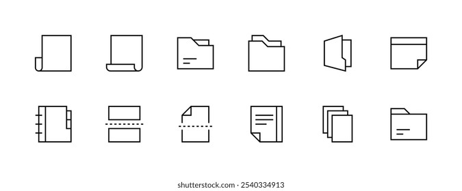 Colección de íconos de papel y documentos. Archivo, carpeta, página, papeleo, en blanco, hoja, archivo adjunto, Portapapeles y más. Trazo editable. Pixel perfecto. Base de rejilla 32px.