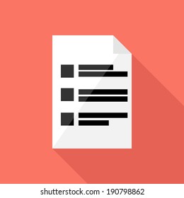 Paper document icon. Flat design style modern vector illustration. Isolated on stylish color background. Flat long shadow icon. Elements in flat design.