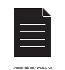 Paper document icon. Isolated Black symbol. Vector illustration on white background. 
