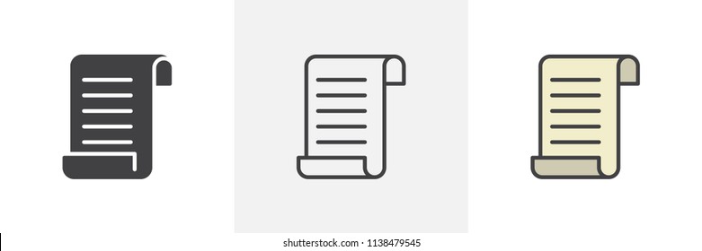 Paper document icon. Line, solid and filled outline colorful version, outline and filled vector sign. Symbol, logo illustration. Different style icons set. Pixel perfect vector graphics