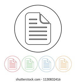 Paper document icon in a modern thin line style vector document symbol outline with four color variations