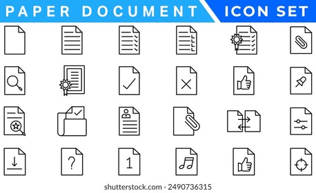 Paper document icon set. Folded written paper document page icon vector element. Linear File icon in different styles.