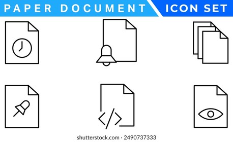 Paper document icon set. Folded written paper document page icon vector element. Linear File icon in different styles.