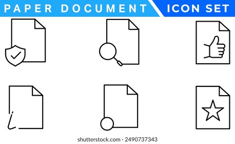 Paper document icon set. Folded written paper document page icon vector element. Linear File icon in different styles.