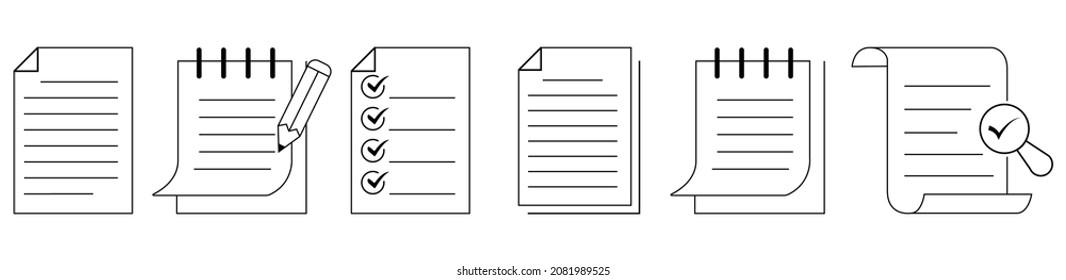 Paper Document Icon Set. Line symbol. Paper files icon. Folded written paper. Line Icon - Editable Stroke - Stock Vector