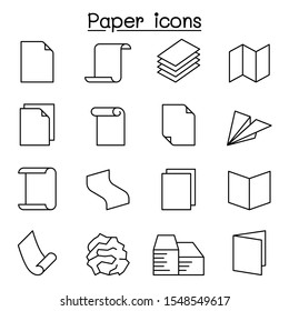 Paper & Document icon set in thin line style