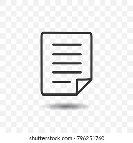 Paper document icon with shadow on transparent background.
