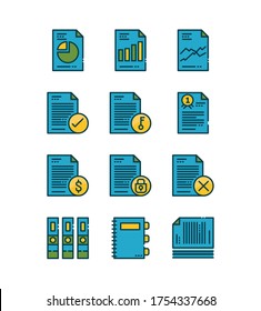 Paper and document icons set. Filled outline icons design. vector