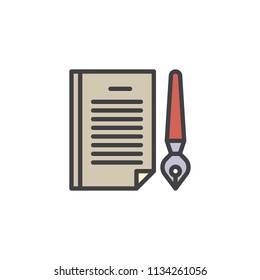 Paper document and ink pen filled outline icon, line vector sign, linear colorful pictogram isolated on white. Writing symbol, logo illustration. Pixel perfect vector graphics