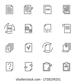 Paper Document Line Icons Set, Outline Vector Symbol Collection, Linear Style Pictogram Pack. Signs, Logo Illustration. Set Includes Icons As Edit Document, Attach, Paper Clipboard, Doc Shredding