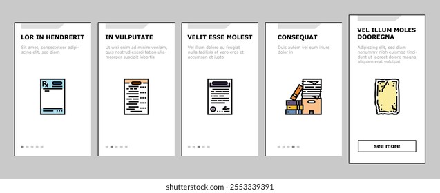 paper document office note page onboarding mobile vector. business web, white pen, contract element, message sheet, form pencil, write paper document office note page Illustration