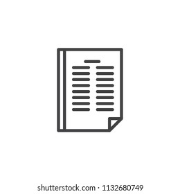 Paper document outline icon. linear style sign for mobile concept and web design. Text paper simple line vector icon. Symbol, logo illustration. Pixel perfect vector graphics