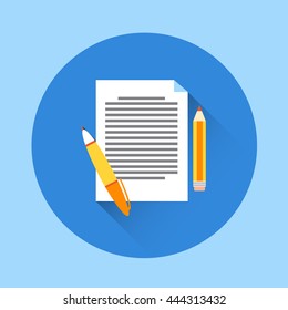 Paper Document With Pen Flat Icon Design Vector Illustration