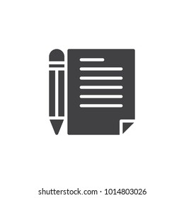 Paper document and pen icon vector, filled flat sign, solid pictogram isolated on white. Writing symbol, logo illustration.
