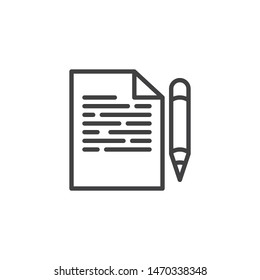 Paper document and pen line icon. linear style sign for mobile concept and web design. Text file edit outline vector icon. Symbol, logo illustration. Vector graphics