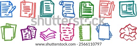 Paper and Document Related Icons Crayon Chalk Drawing Vector Set