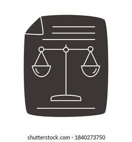 paper document with scale balance silhouette style icon vector illustration design