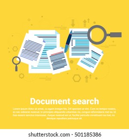 Paper Document Search Magnifying Glass Paperwork Business Web Banner Flat Vector Illustration