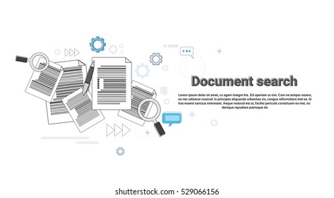 Paper Document Search Magnifying Glass Paperwork Business Web Banner Vector Illustration