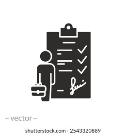 documento em papel com assinatura, ícone de trabalho do contrato, contrato legal, tratado de parceiro de negócios, ilustração vetorial plana