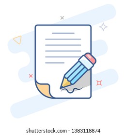 Paper document with signature and pen outline icon.Signing document line vector illustration.