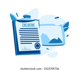 Paper document with signature and seal, exclusive contract or agreement cartoon vector illustration