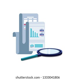 paper document with statistic graphic and magnifying glass