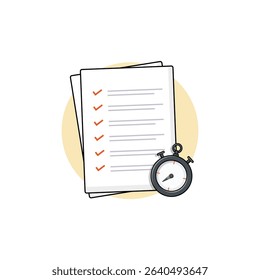 Paper Document with Timer Vector Illustration. Fast Task Completion Concept Design