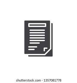 Paper document vector icon. Office document filled flat sign for mobile concept and web design. Document file glyph icon. Symbol, logo illustration. Pixel perfect vector graphics
