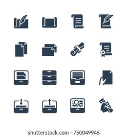 Paper, documents and archive related icon set in glyph style