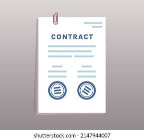 Paper documents business and sign up contract signature agreement flat vector illustration.
