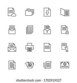 Paper Documents, Doc Folder outline icons set. Black symbol on white background. Paper Documents Doc Folder Simple Illustration Symbol lined simplicity Sign. Flat Vector thin line Icon editable stroke