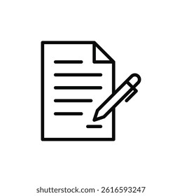 Paper documents icon. Sheet of paper and pencil. Folded written paper. Signature, business management, file symbol. Vector illustration.