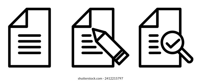 Colección de iconos de documentos en papel. Símbolo de línea. Icono de archivo. Papel escrito doblado. Icono de línea - material vectorial