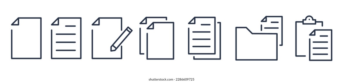 Paper documents icons. Editable stroke. Vector graphic illustration. For website design, logo, app, template, ui, etc.
