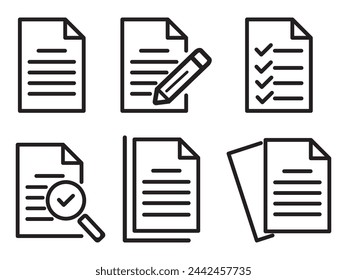 Paper documents icons. Line symbol. File icon. Folded written paper. Line icon, Paper with pencil icon vector illustration.