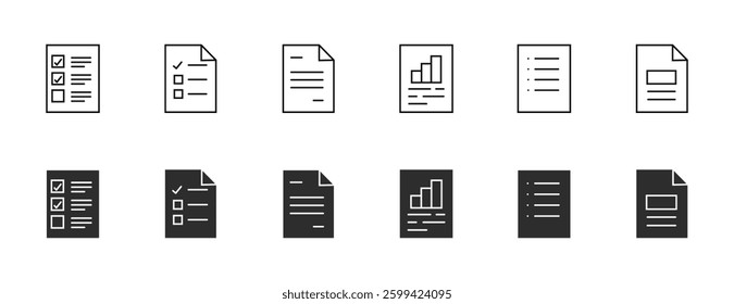 Paper documents icons. Line symbol. File icon. Folded written paper. Line icon - stock vector.