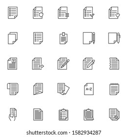 Paper documents line icons set. Checklist linear style symbols collection, outline signs pack. Document files vector graphics. Set includes icons as wishlist, questionnaire, to do list, note paper